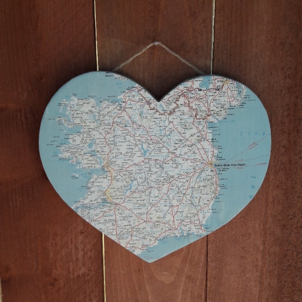 Vintage Map Ireland Heart Irish Wall Travel Decor